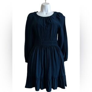 Madewell A-Line Smocked Waist Dress w/ Ruffle Hem _ Navy Blue